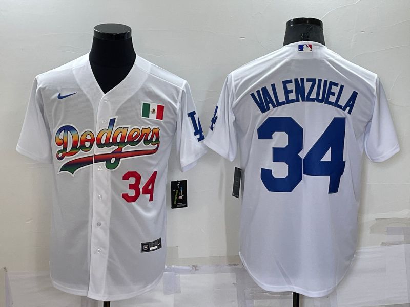 Men Los Angeles Dodgers 34 Valenzuela White rainbow Nike 2022 MLB Jerseys